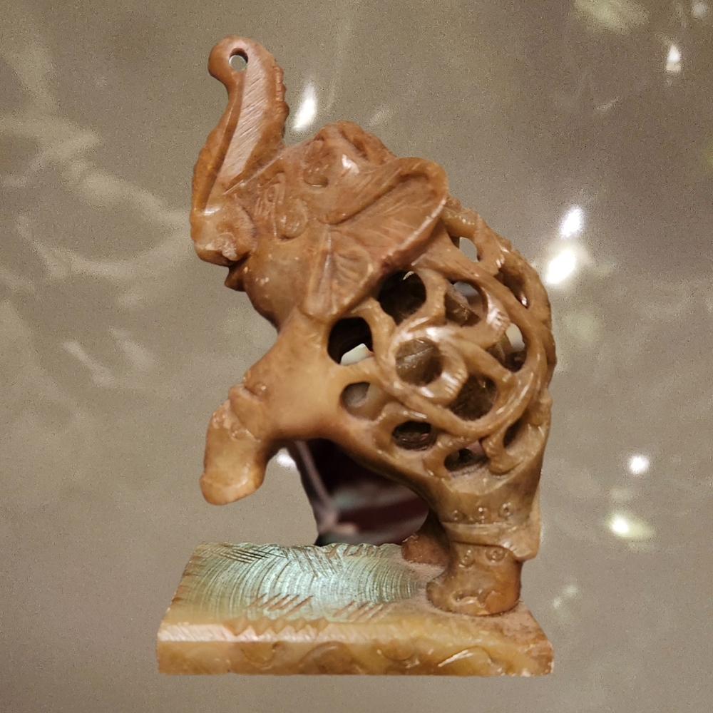 Carved Stone Fertility Elephant with Baby Inside Pregnant Figurine